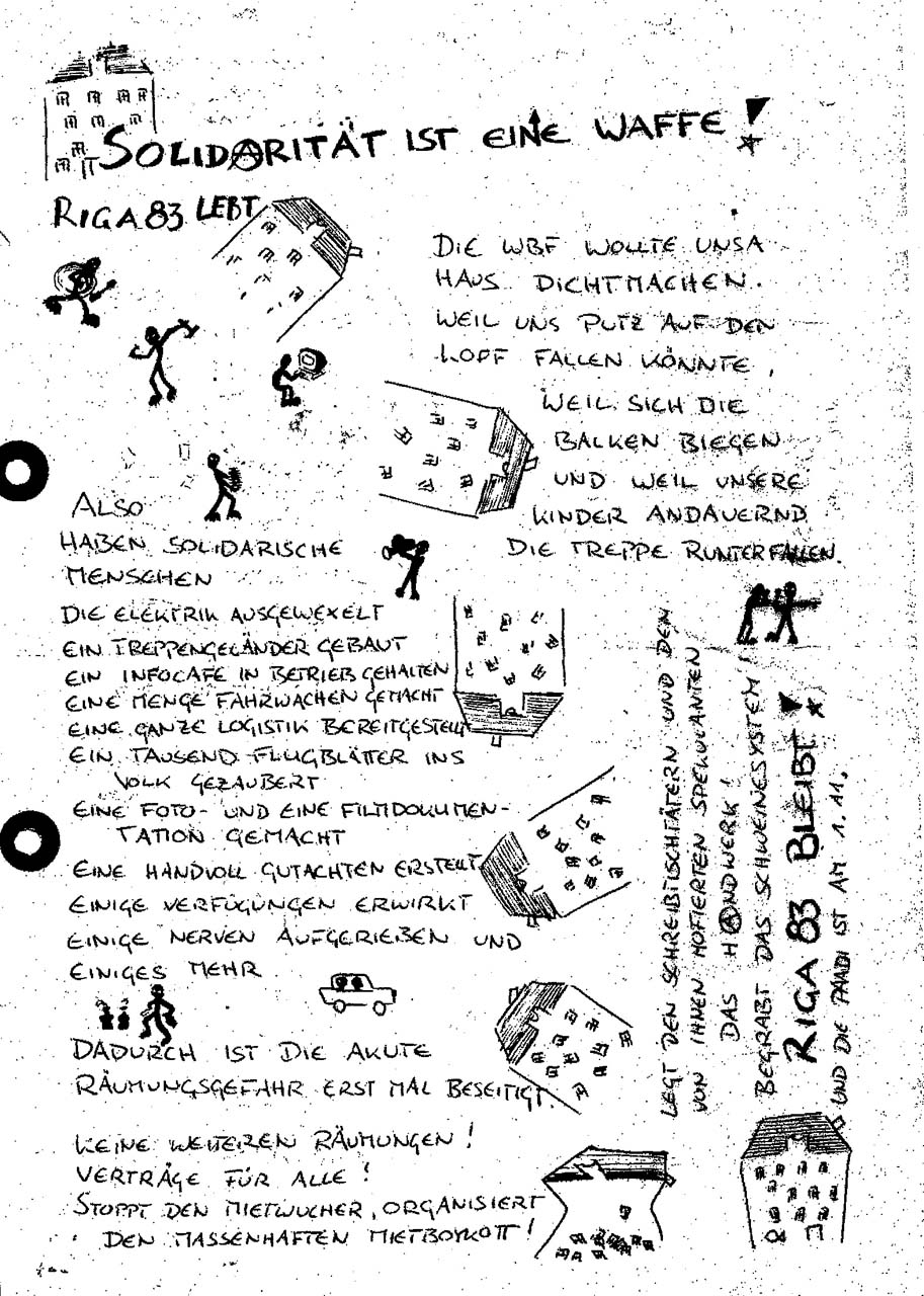 Flugblatt der Rigaer 83 von 1995.